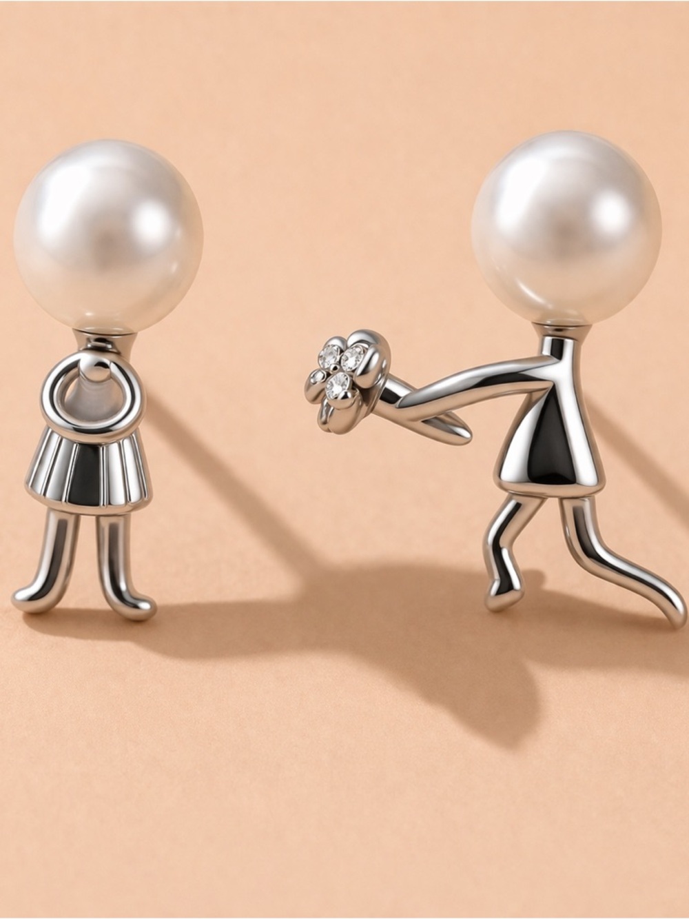 “Marry Me” Boy Flowers Girl Dress Silver Figures Pearl Heads Mismatch Tiny Studs